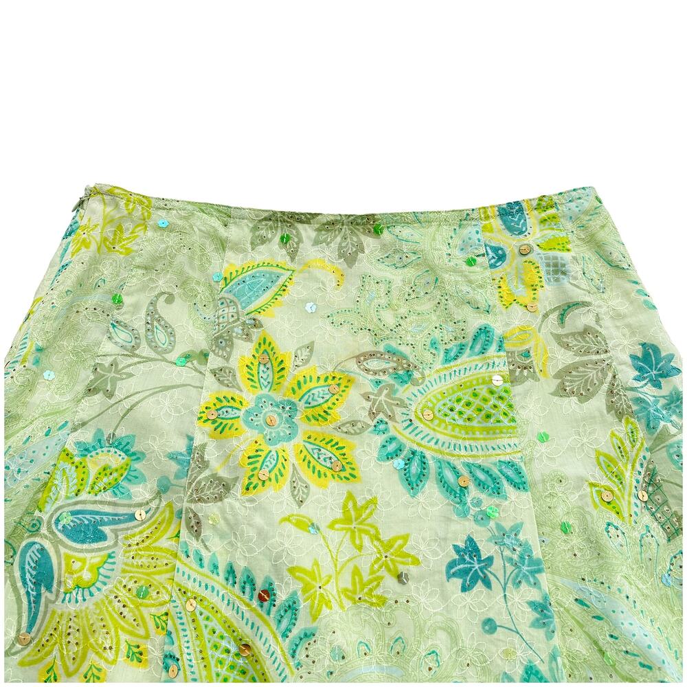 VTG Express Y2K Paisley A-Line Skirt Women 2 Fairy Sequin Embroidered Patchwork - Picture 5 of 10